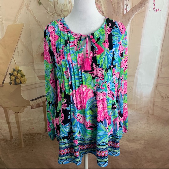 NEW Lilly Pulitzer Marilina Long Sleeve Tunic Onyx Jaguar Jungle Enginee… - Picture 5 of 11